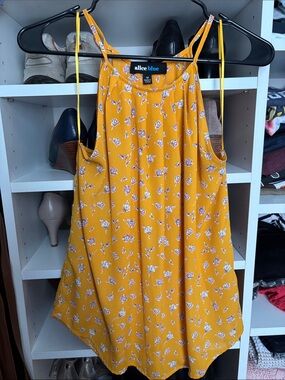 Alice Blue Mustard Yellow Floral Spaghetti-Strap Tank